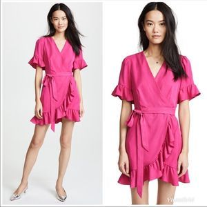 LINE + DOT Cherie Mini Wrap Dress Pink Ruffle V-Neck Short Sleeve XL X-Large